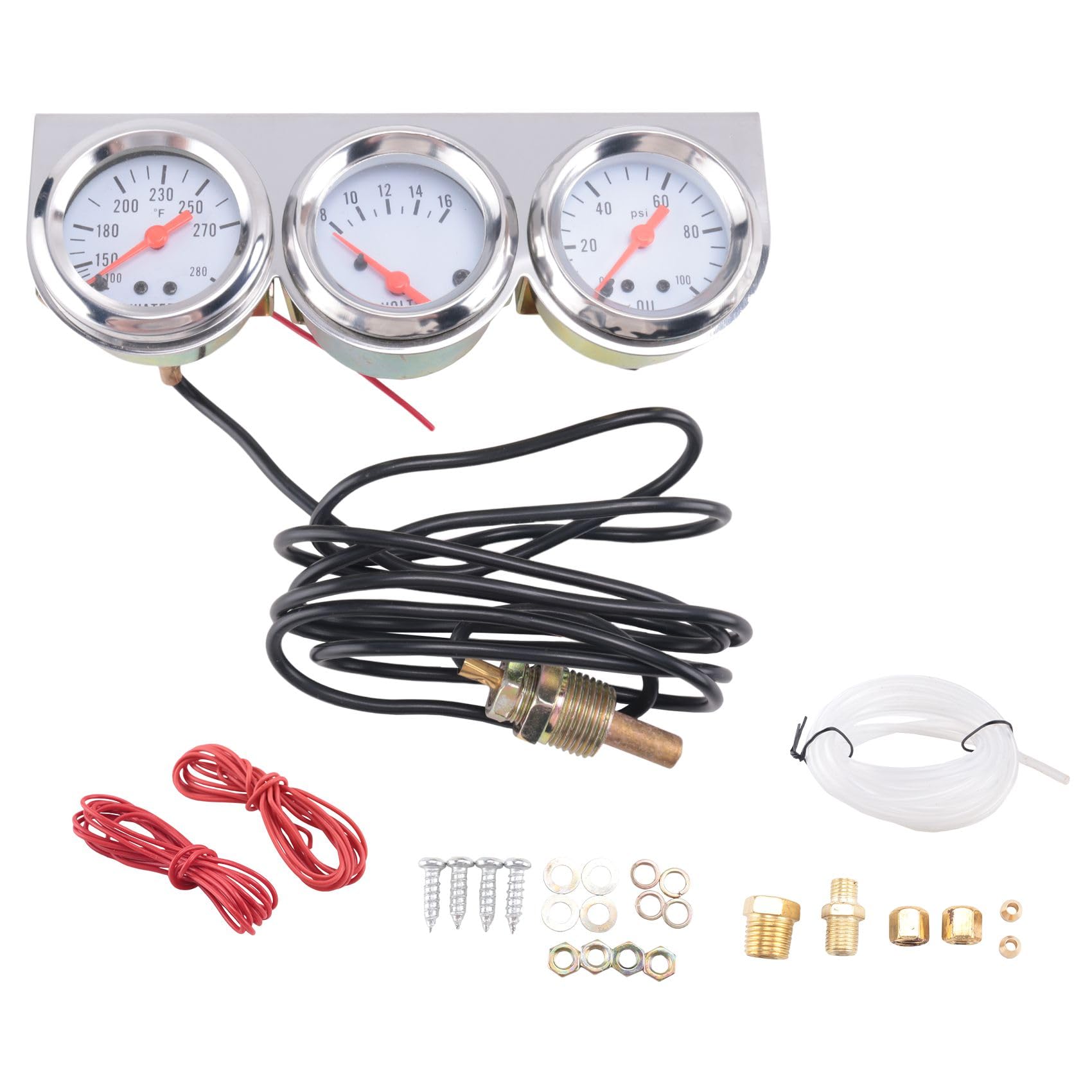 Xbsduih 2-52-Mm-Universal-12-V-DC-Auto-Dreifachanzeige-Kit Psi-Öldruckmesser Fahrenheit Wassertemperaturanzeige Amperemeter-Messinstrument-Set- von Xbsduih