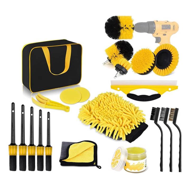 Xbsduih Reinigungs-Bürstenaufsatz-Set für Bohrmaschinen, Power-Scrubber-Bürsten-Werkzeug-Kit mit Verlängerung, Gelbem Kunststoff, Zur Reinigung Von Autoreifen und Felgen. von Xbsduih