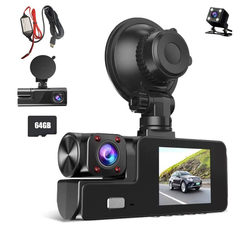 Dashcam Auto | Dashcam Ohne Kabel | überwachungskamera Auto Mit SD Karte | IPS Bildschirm Zeigt 3 Kanal Videos,170° Weitwinkel,1080P Auto Camera,24 Std. Parkmodus,2 Zoll IPS Display Bildschirm (A) von Xevinas