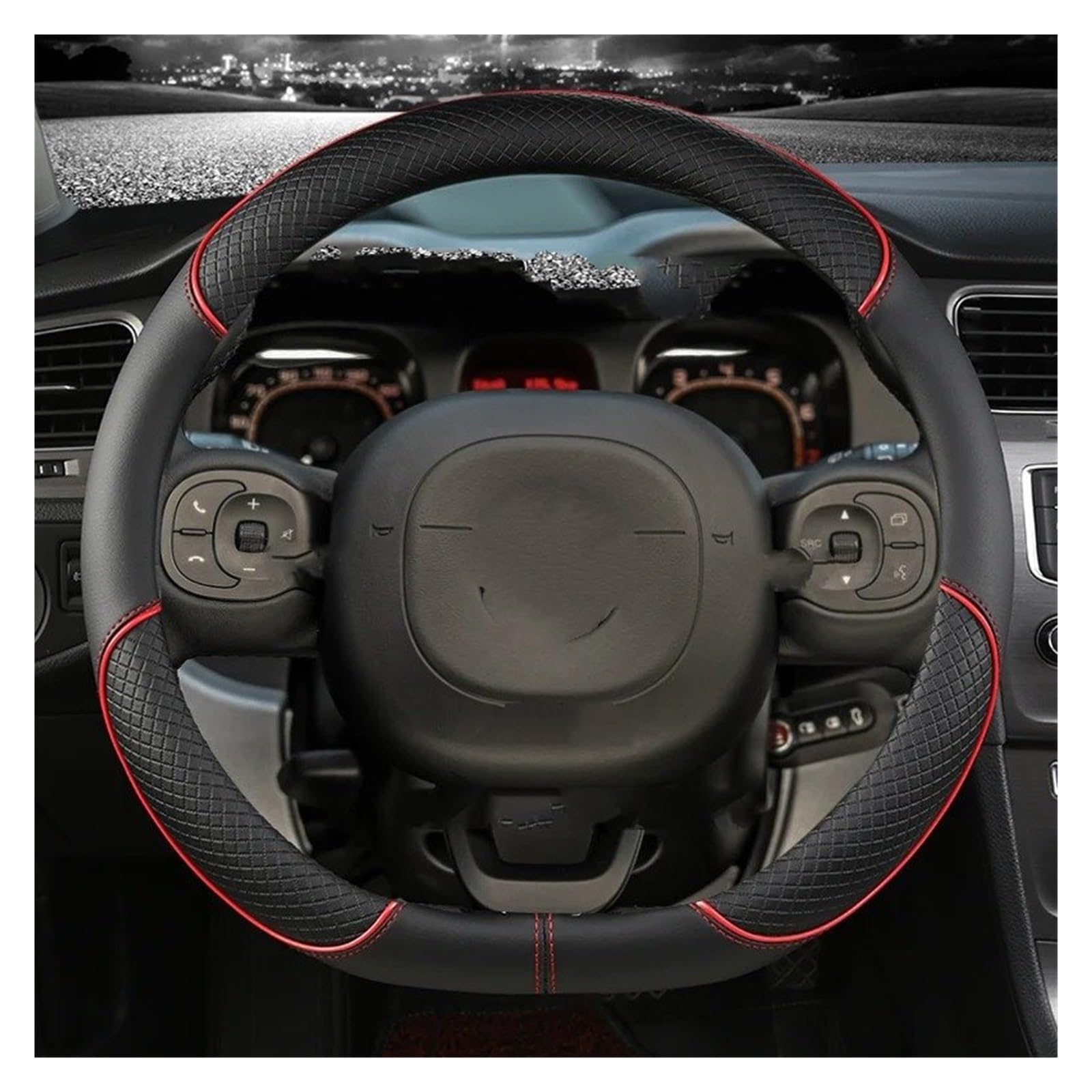 Auto Lenkradbezug Auto Lenkrad Abdeckung Mikrofaser Leder Für FIAT Für Panda 2013 2015 2017 2019 2020 2021 2022 Auto Zubehör Lenkradabdeckungen(RED D Shape) von Xgupxuc