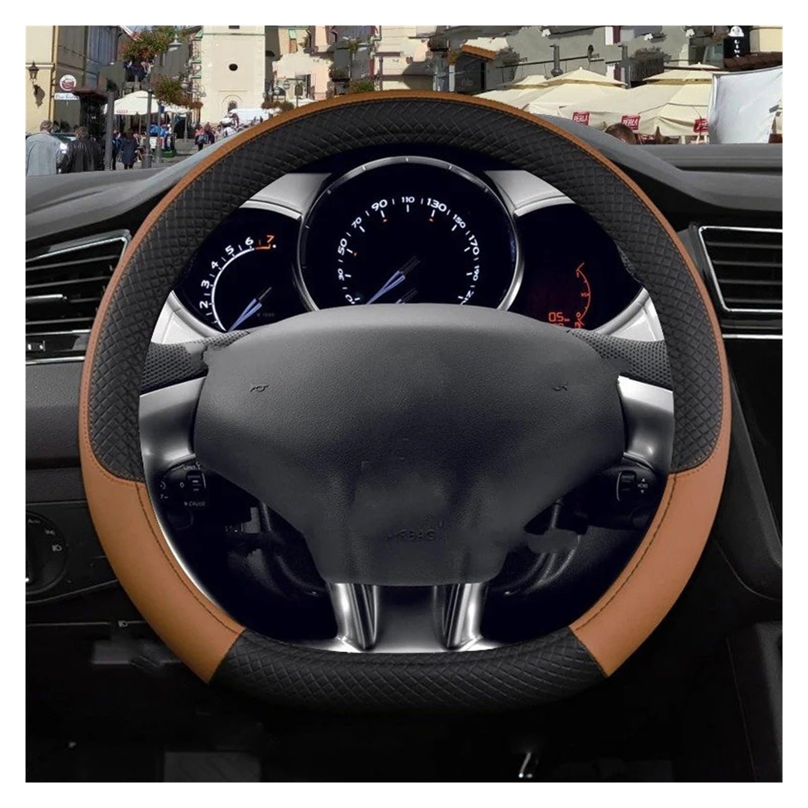 Auto Lenkradbezug Für Citroen Für DS3 Für DS 3 Für Racing Für Cabrio Auto Lenkrad Abdeckung PU Leder Nicht-Slip Auto Zubehör Lenkradabdeckungen(D Shape Brown) von Xgupxuc