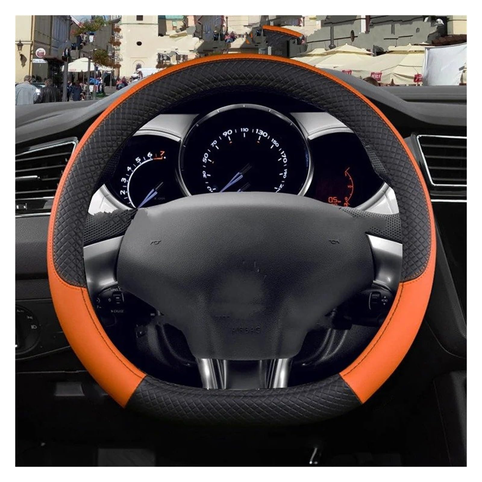 Auto Lenkradbezug Für Citroen Für DS3 Für DS 3 Für Racing Für Cabrio Auto Lenkrad Abdeckung PU Leder Nicht-Slip Auto Zubehör Lenkradabdeckungen(D Shape Orange) von Xgupxuc