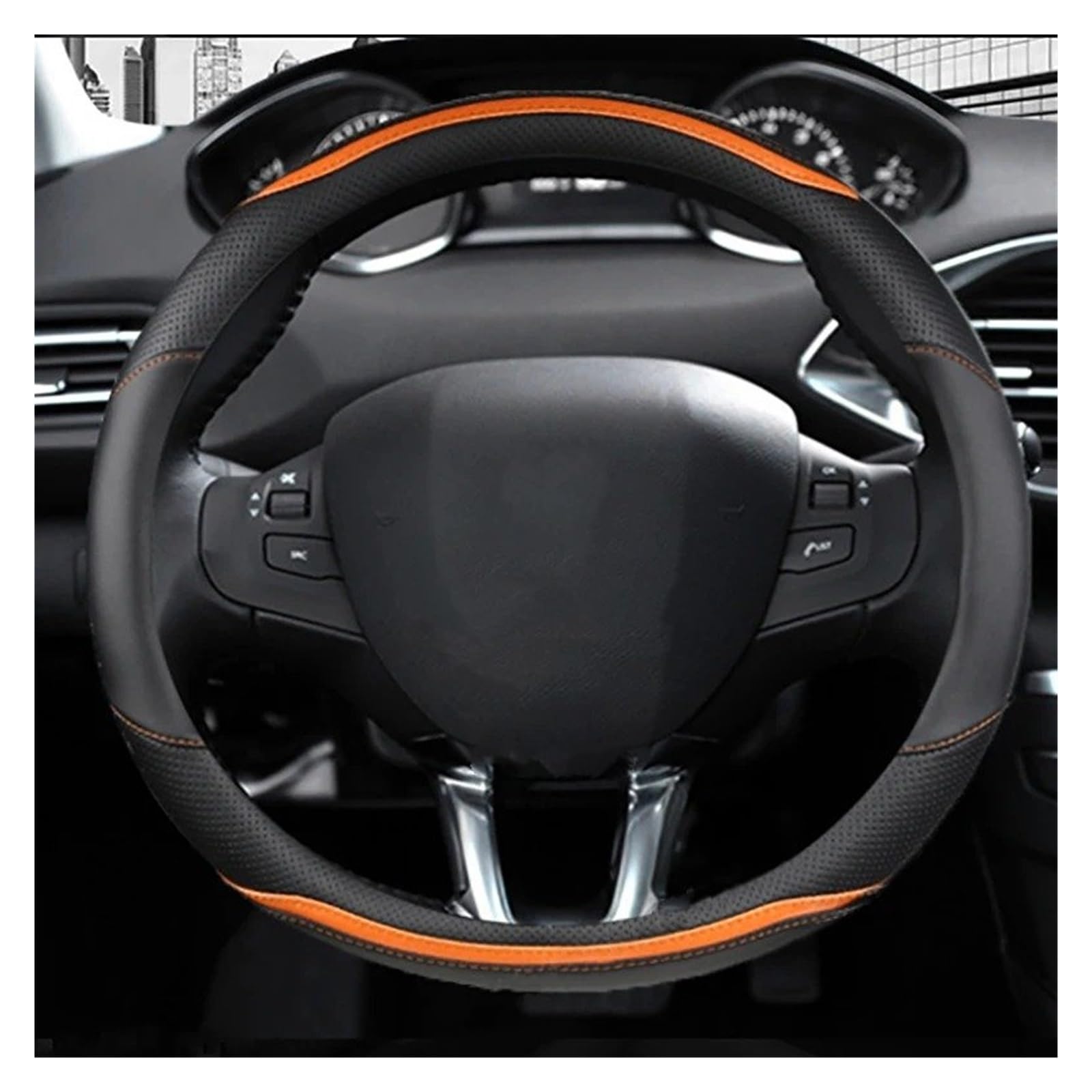 Auto Lenkradbezug Für Peugeot 208 2012 2013 2014 2015 2016 2017 2018 Auto Lenkrad Abdeckung Carbon Fiber PU Leder Auto Zubehör Innen Lenkradabdeckungen(B) von Xgupxuc