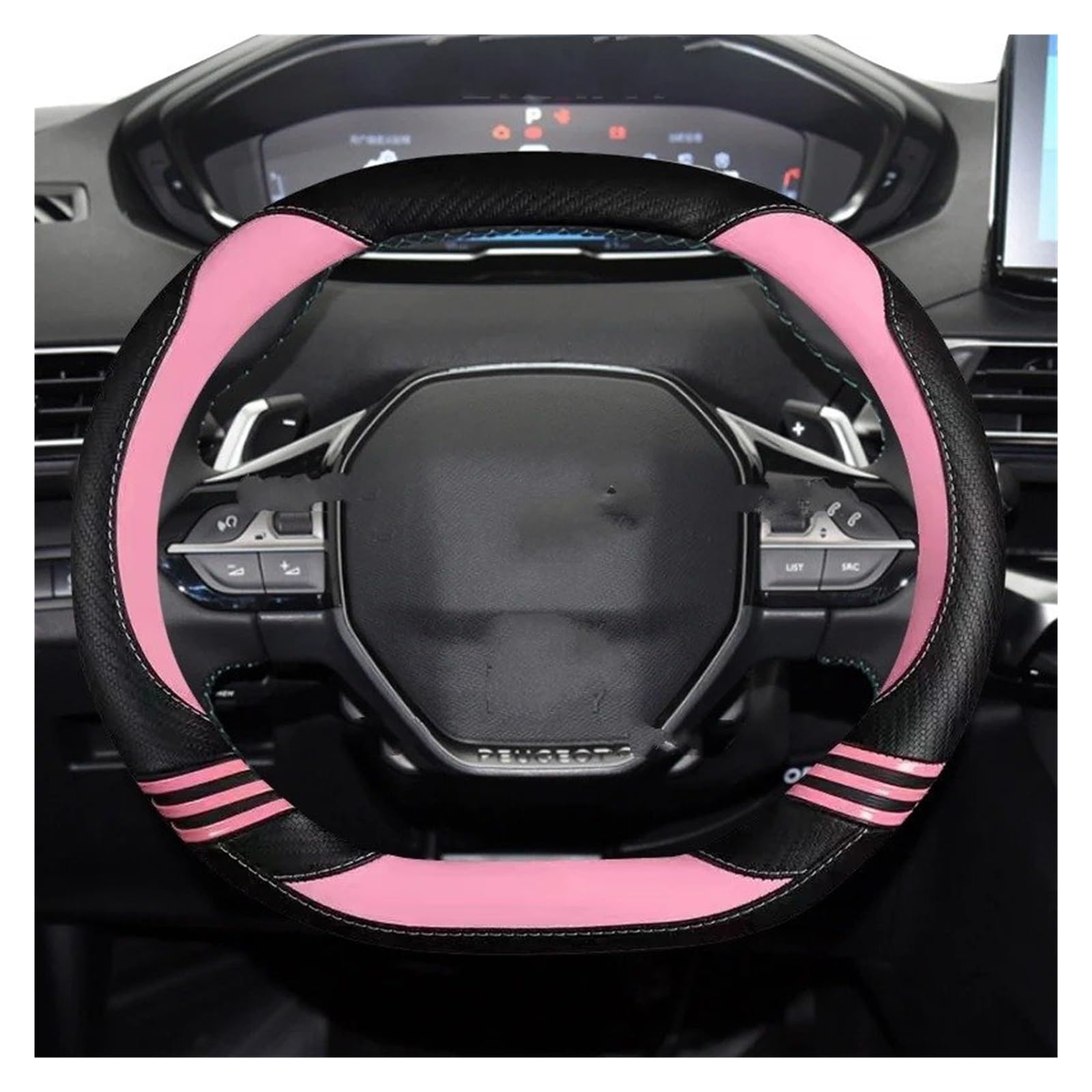 Auto Lenkradbezug Für Peugeot 3008 4008 5008 Auto Lenkrad Abdeckung Nette Carbon Fiber PU Leder Auto Zubehör Innen Coche Lenkradabdeckungen(Rosa) von Xgupxuc