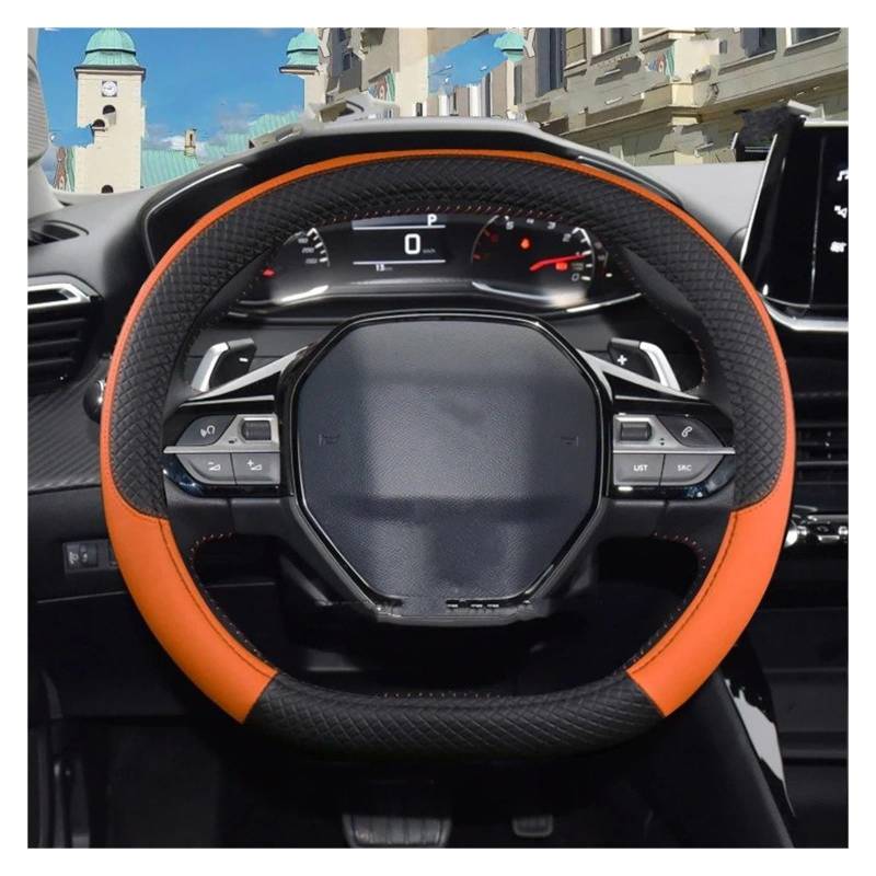 Auto Lenkradbezug Für Peugeot 308 III 2021 2022 2023 Auto Lenkrad Abdeckung PU Leder Nicht-Slip Auto Zubehör Innen Coche Lenkradabdeckungen(Orange) von Xgupxuc