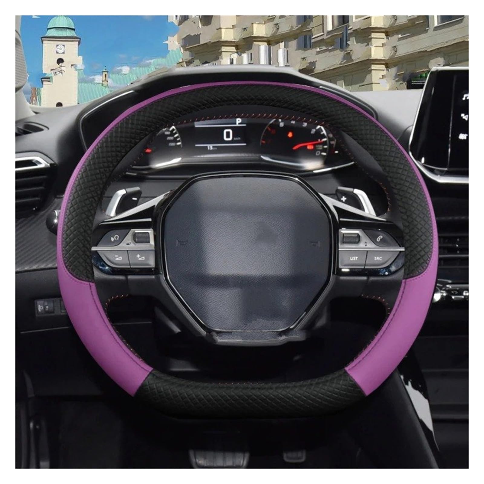 Auto Lenkradbezug Für Peugeot 308 III 2021 2022 2023 Auto Lenkrad Abdeckung PU Leder Nicht-Slip Auto Zubehör Innen Coche Lenkradabdeckungen(Violett) von Xgupxuc