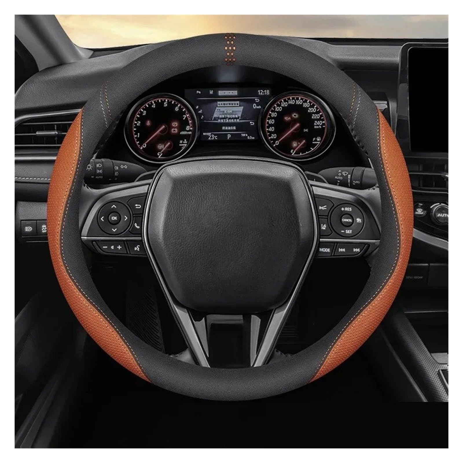 Auto Lenkradbezug Für Toyota Für Camry Für Corolla Für RAV4 2023 2024 Universal Jahreszeiten Auto Lenkrad Abdeckung Innen Shell Auto Zubehör Weiches Wildleder Lenkradabdeckungen(Orange Black) von Xgupxuc