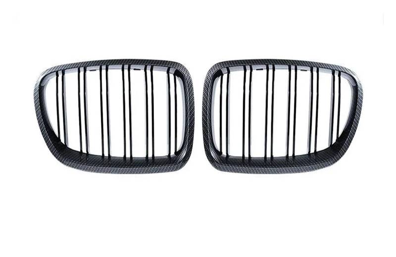 Doppelsteg Nieren Vorne Grill 2-teiliger Nierengrill Für 5er F10 F11 F18 2010-2017 Im Autostil Glänzend Schwarz Doppellamellen-Frontgrill Dual Line Racing Grilles Grill Front(Carbon Look) von Xgupxuc