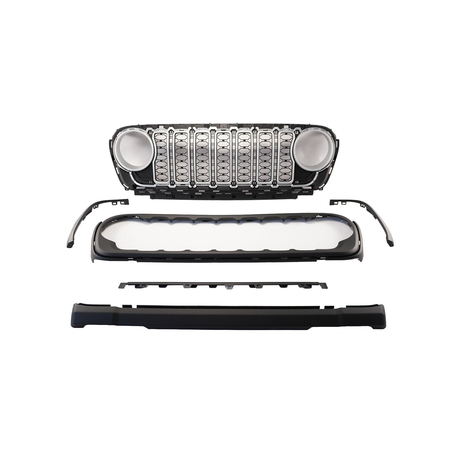 Doppelsteg Nieren Vorne Grill Auto Für Jeep Für Wrangler JL JT 2018 2019 2020 2021 2022-2024 Frontstoßstangengitter Außenzubehör Ohne Kameraloch Silber Mattschwarz Grill Front(Silber) von Xgupxuc