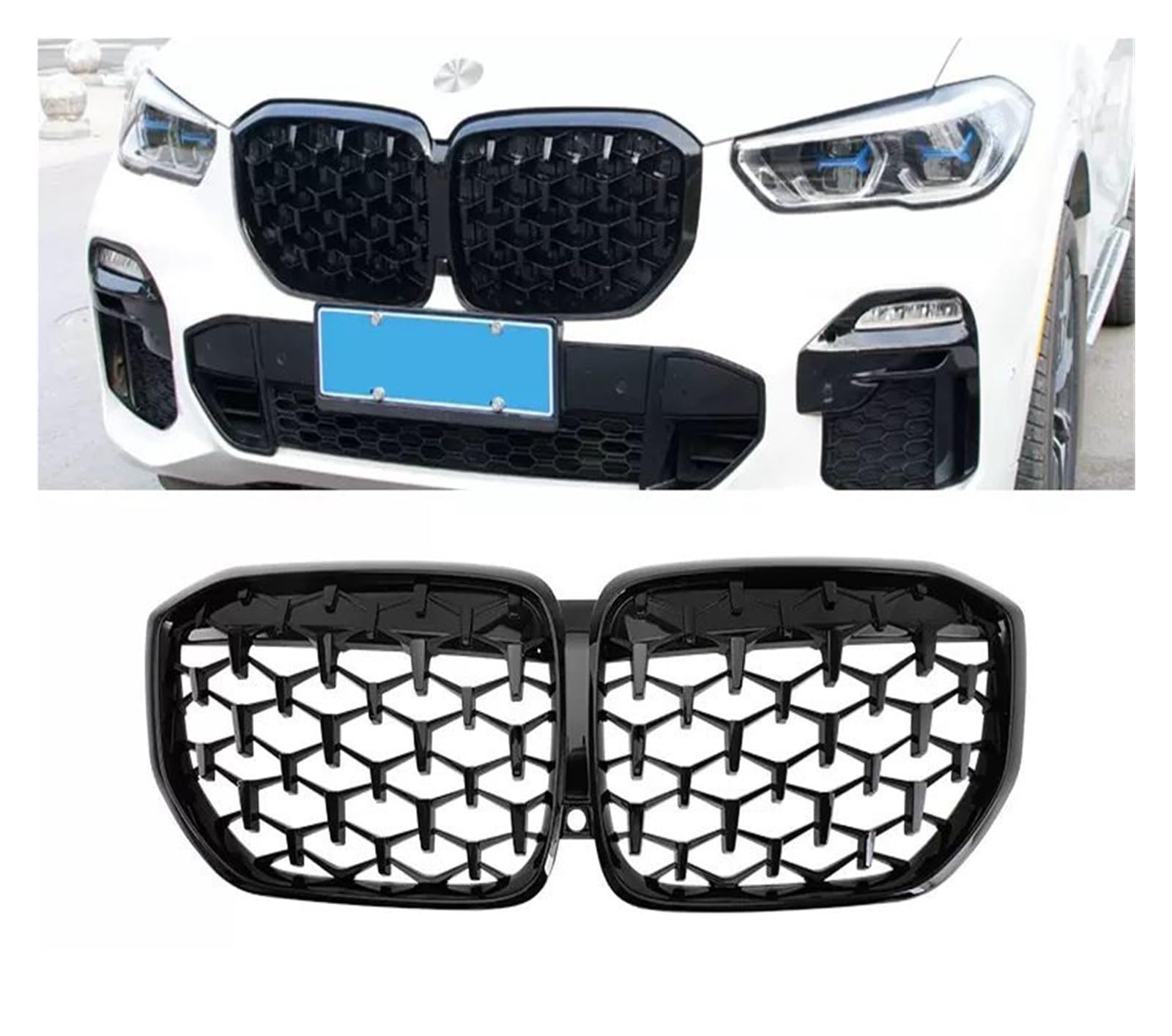 Doppelsteg Nieren Vorne Grill Für X5 G05 2019 X6 G06 2020 2021 2022 Auto Front Nieren Grills Grille Glanz Schwarz Silber Diamant Sport Grill Front(G05 GB Diamond) von Xgupxuc