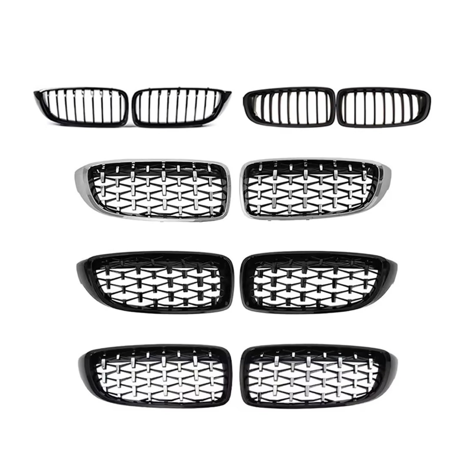 Doppelsteg Nieren Vorne Grill Leuchtend Schwarzer Nierengrill, Lamellengrill Im M4-Stil Für F32 F33 F36 F80 F82 2013–2020 Cabriolet Coupe 425i 430i 440i 435i Grill Front(Diamond-Silver) von Xgupxuc