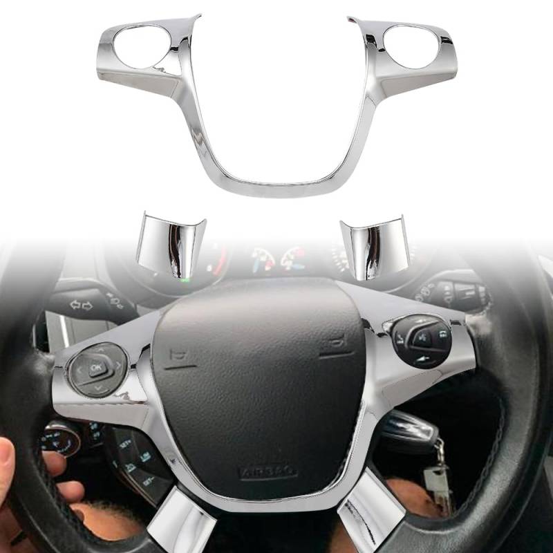 XhuangTech Auto-Lenkradabdeckung für F-ocus MK3 2012–2014, K-uga 2013–2015, schwarze Kohlefaser-ABS-Lenkabdeckung, Innenzubehör, selbstklebendes Klebeband, Aufkleber, Dekor (Silber) von XhuangTech