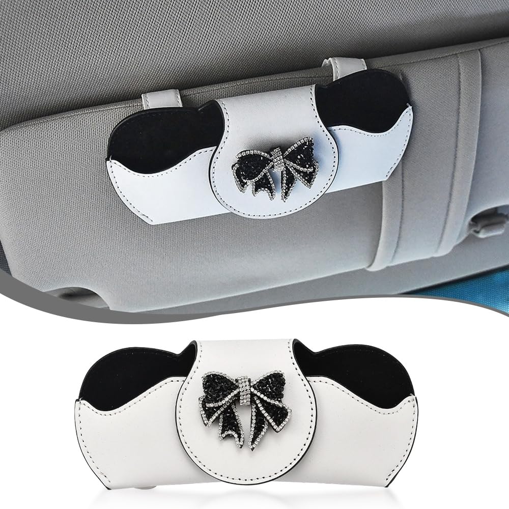 XhuangTech Sonnenbrillenhalter für Autovisier, magnetischer Brillenhalter Innenzubehör, Schutzbox Auto Sonnenbrillenhalter Organizer Universal Dekor, Leder Brillenclip für Damen, Herren (Weiß) von XhuangTech