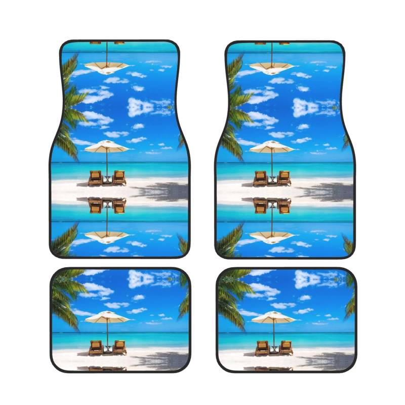 Beach Palm Tree Universal Auto Fußmatten Set von 4 Stück – vorne & hinten Universal-Matte Innenraum Automatten für Autos, SUV, LKW & Van, rutschfest, Einheitsgröße von Xianhziq