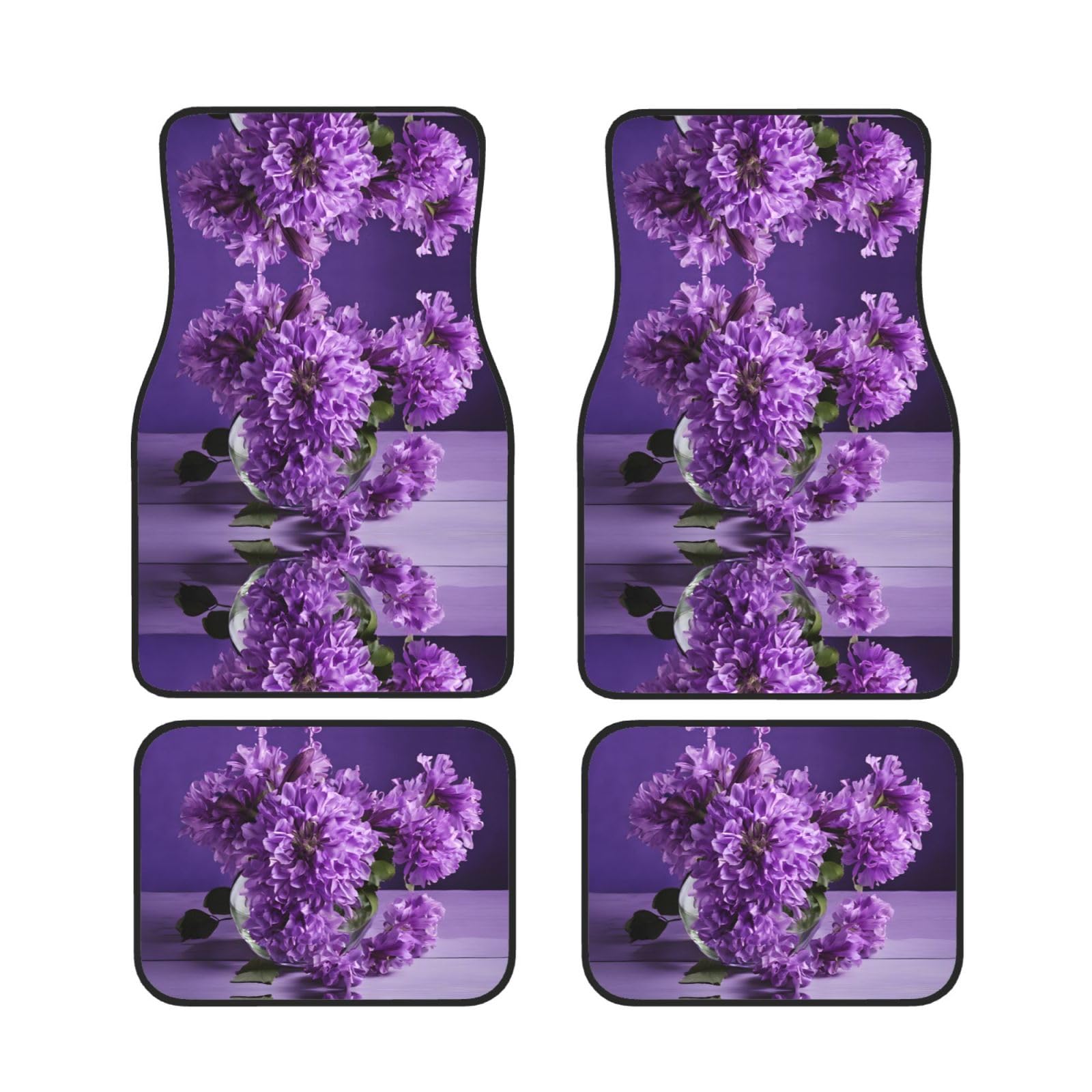 Blooming Purple Flowers Universal Auto Fußmatten Set von 4 Stück – vorne & hinten Universal-Matte Innenraum Automatten für Autos, SUV, LKW & Van, rutschfest, Einheitsgröße von Xianhziq