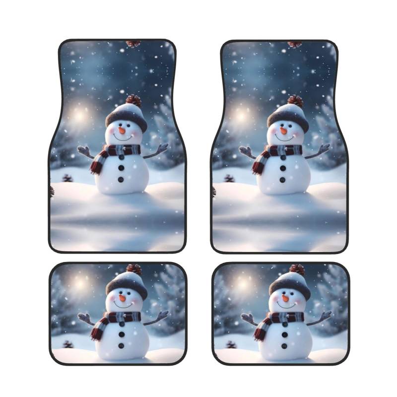 Christmas Happy Snowman Universal Auto Fußmatten Set von 4 Stück – vorne & hinten Universal-Matte Innenraum Automatten für Autos, SUV, LKW & Van, rutschfest, Einheitsgröße von Xianhziq