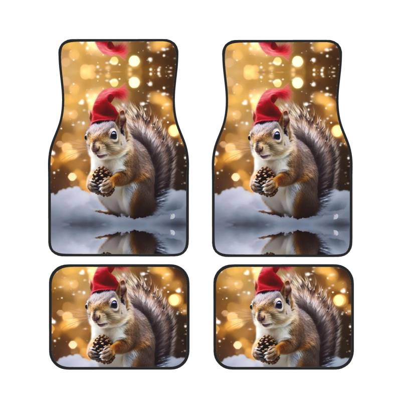 Christmas Squirrel Universal Auto Fußmatten Set von 4 Stück - vorne & hinten Universalmatte Innenraum Automatten für Autos, SUV, LKW & Van, rutschfest, Einheitsgröße von Xianhziq