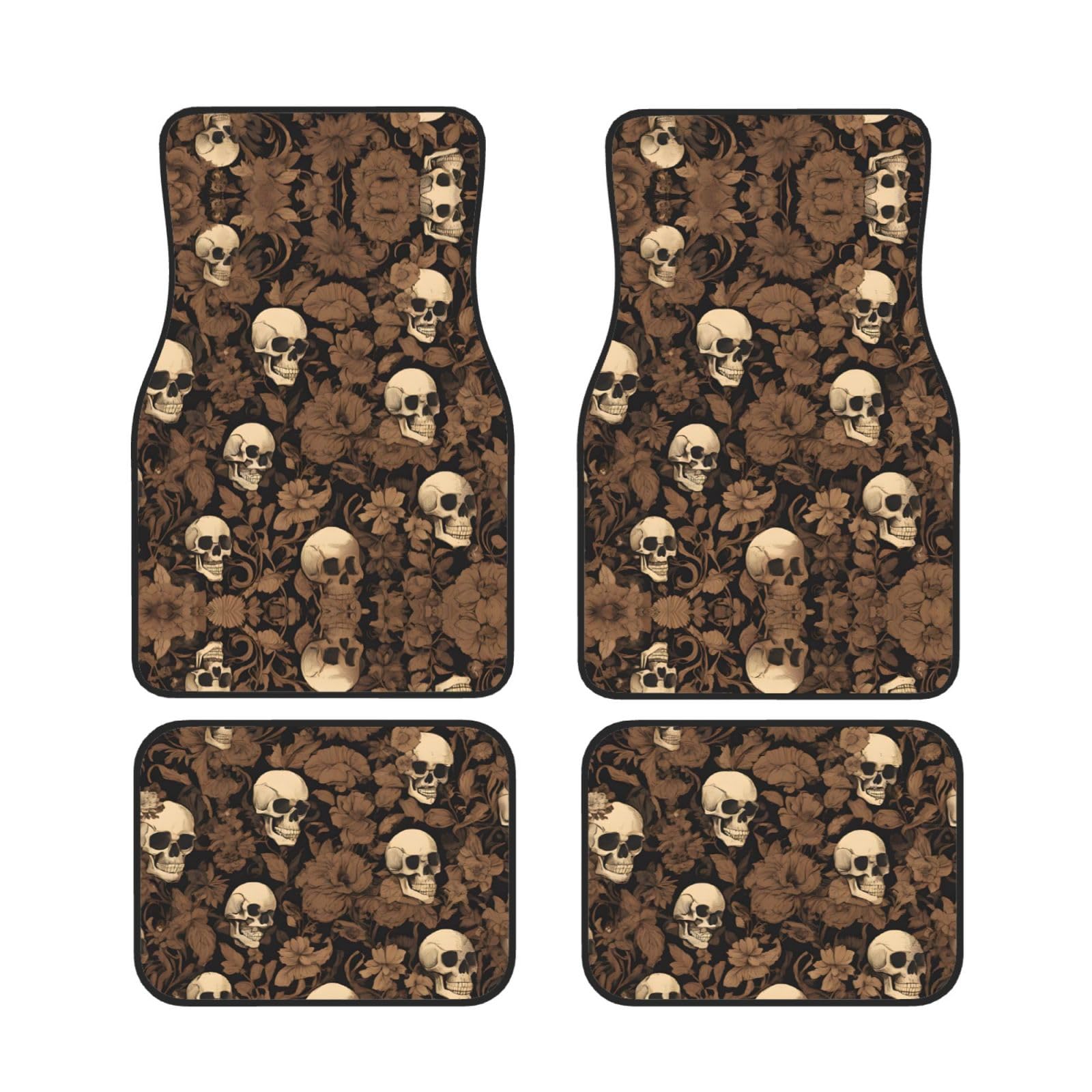 Gothic Wallpaper Totenkopf Universal Auto Fußmatten Set von 4 Stück - vorne & hinten Universalmatte Innenraum Automatten für Autos, SUV, LKW & Van, rutschfest, Einheitsgröße von Xianhziq