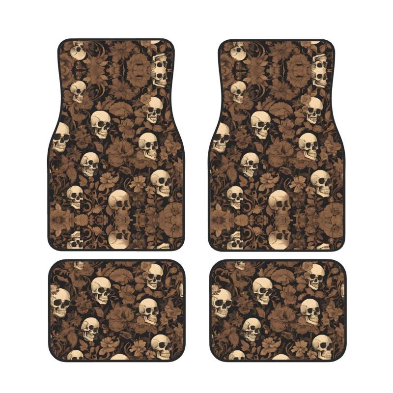 Gothic Wallpaper Totenkopf Universal Auto Fußmatten Set von 4 Stück - vorne & hinten Universalmatte Innenraum Automatten für Autos, SUV, LKW & Van, rutschfest, Einheitsgröße von Xianhziq