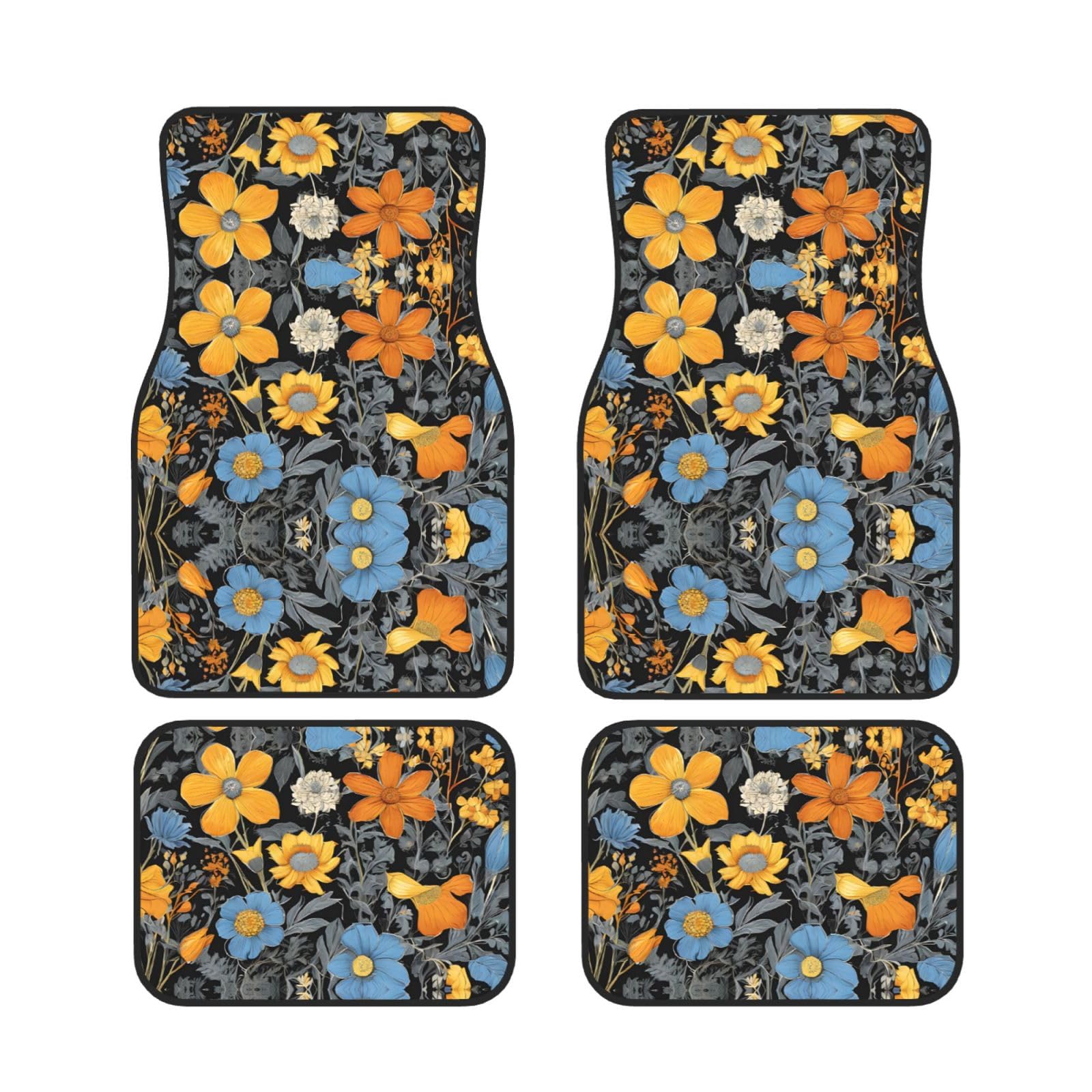 Hippie Patterns Universal Auto Fußmatten Set von 4 Stück – vorne & hinten Universal-Matte Innenraum Automatten für Autos, SUV, LKW & Van, rutschfest, Einheitsgröße von Xianhziq