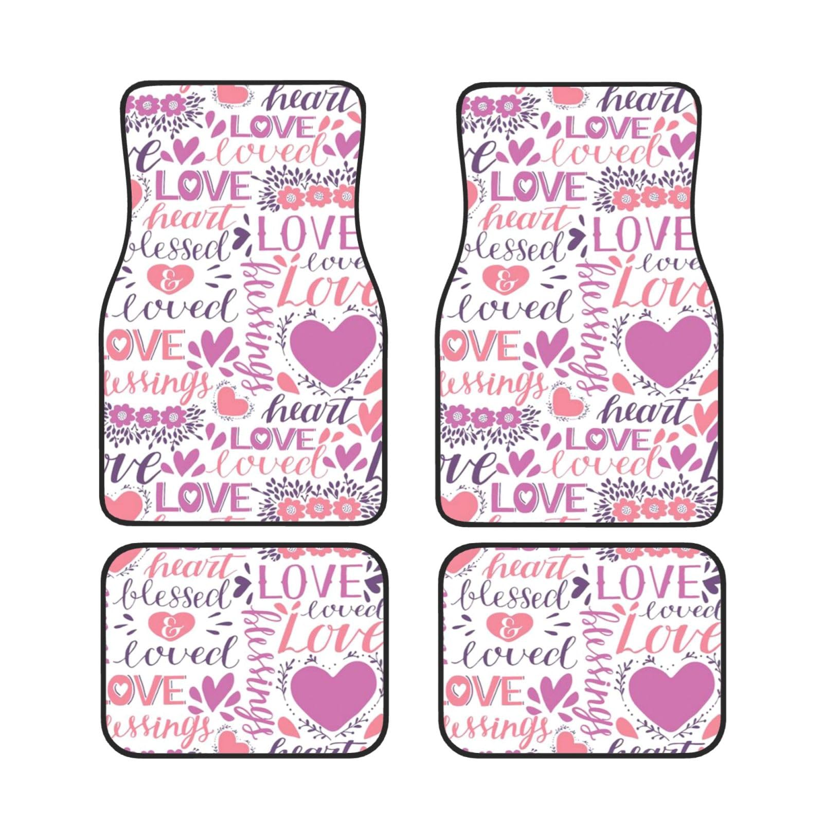 Lovely Hearts Universal Auto Fußmatten Set von 4 Stück – vorne & hinten Universal-Matte Innenraum Automatten für Autos, SUV, LKW & Van, rutschfest, Einheitsgröße von Xianhziq