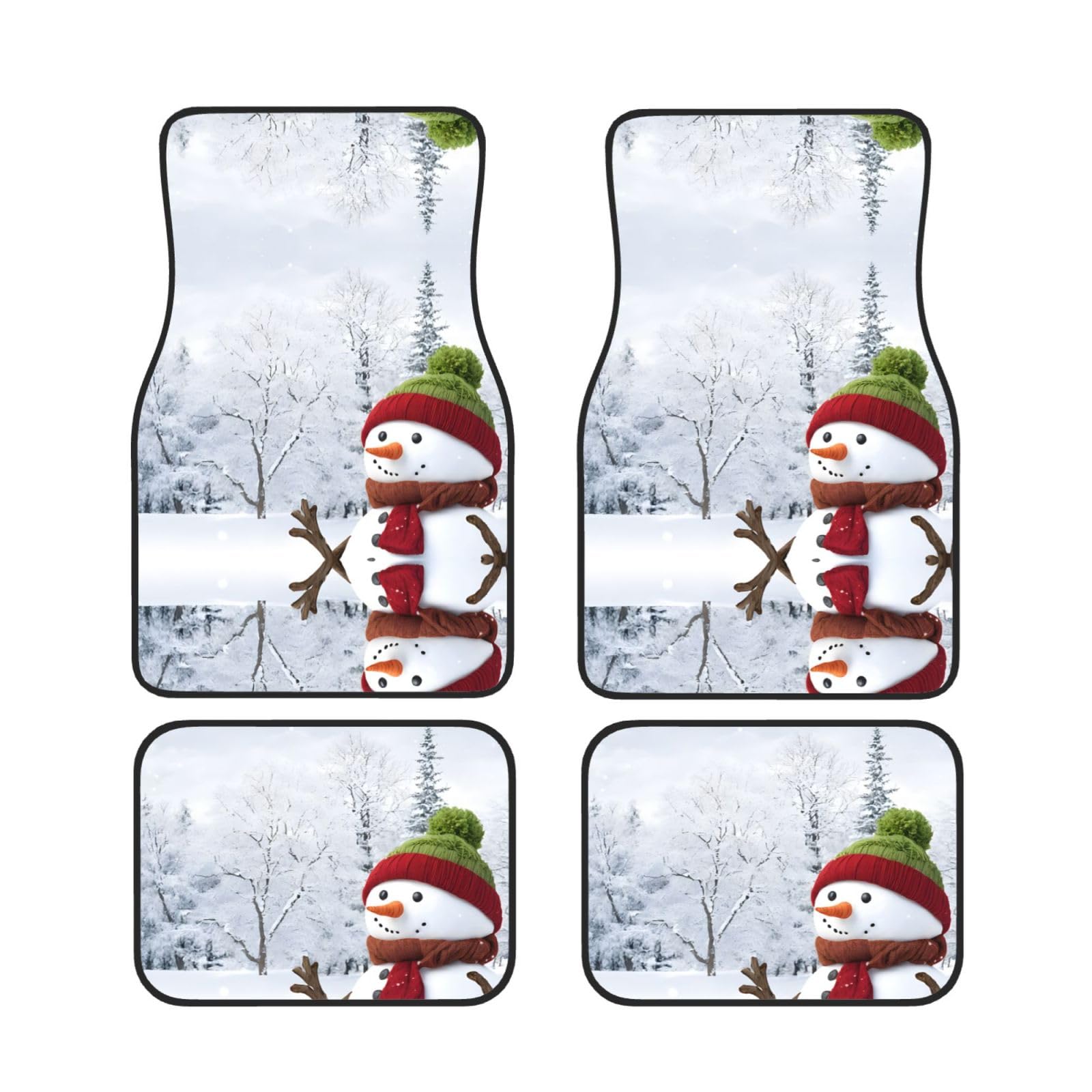 Merry Christmas With Happy Snowman Universal Auto Fußmatten Set von 4 Stück – vorne & hinten Universal-Matte Innenraum Automatten für Autos, SUV, LKW & Van, rutschfest, Einheitsgröße von Xianhziq