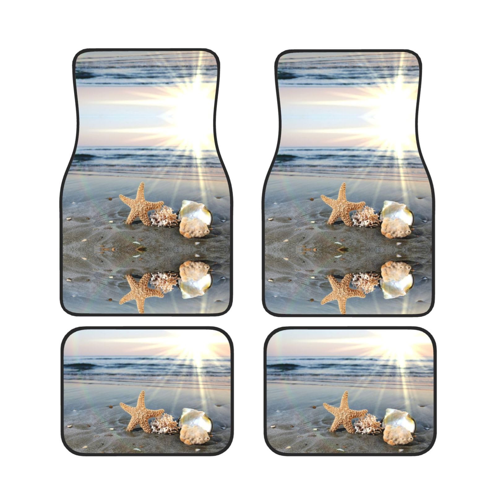 Seashells On The Beach Universal Auto Fußmatten Set mit 4 Stück – vorne & hinten Universal-Matte Innenraum Automatten für Autos, SUV, LKW & Van, rutschfest, Einheitsgröße von Xianhziq