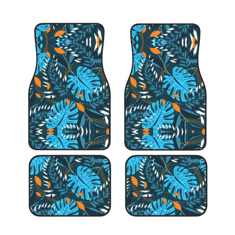 Summer Tropical Leaves Universal Auto Fußmatten Set von 4 Stück – vorne & hinten Universal-Matte Innenraum Automatten für Autos, SUV, LKW & Van, rutschfest, Einheitsgröße von Xianhziq