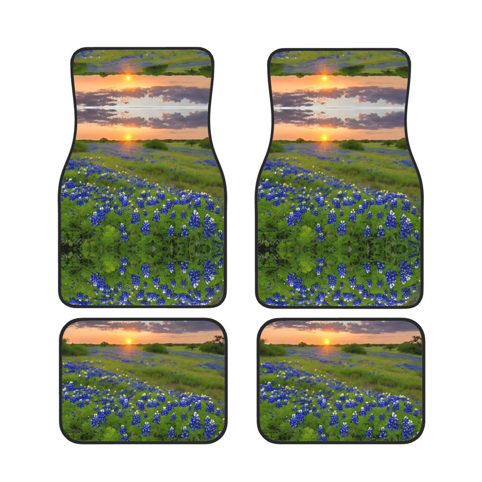 Texas Bluebonnets Scenery Universal Auto Fußmatten Set mit 4 Stück – vorne & hinten Universal-Matte Innenraum Automatten für Autos, SUV, LKW & Van, rutschfest, Einheitsgröße von Xianhziq