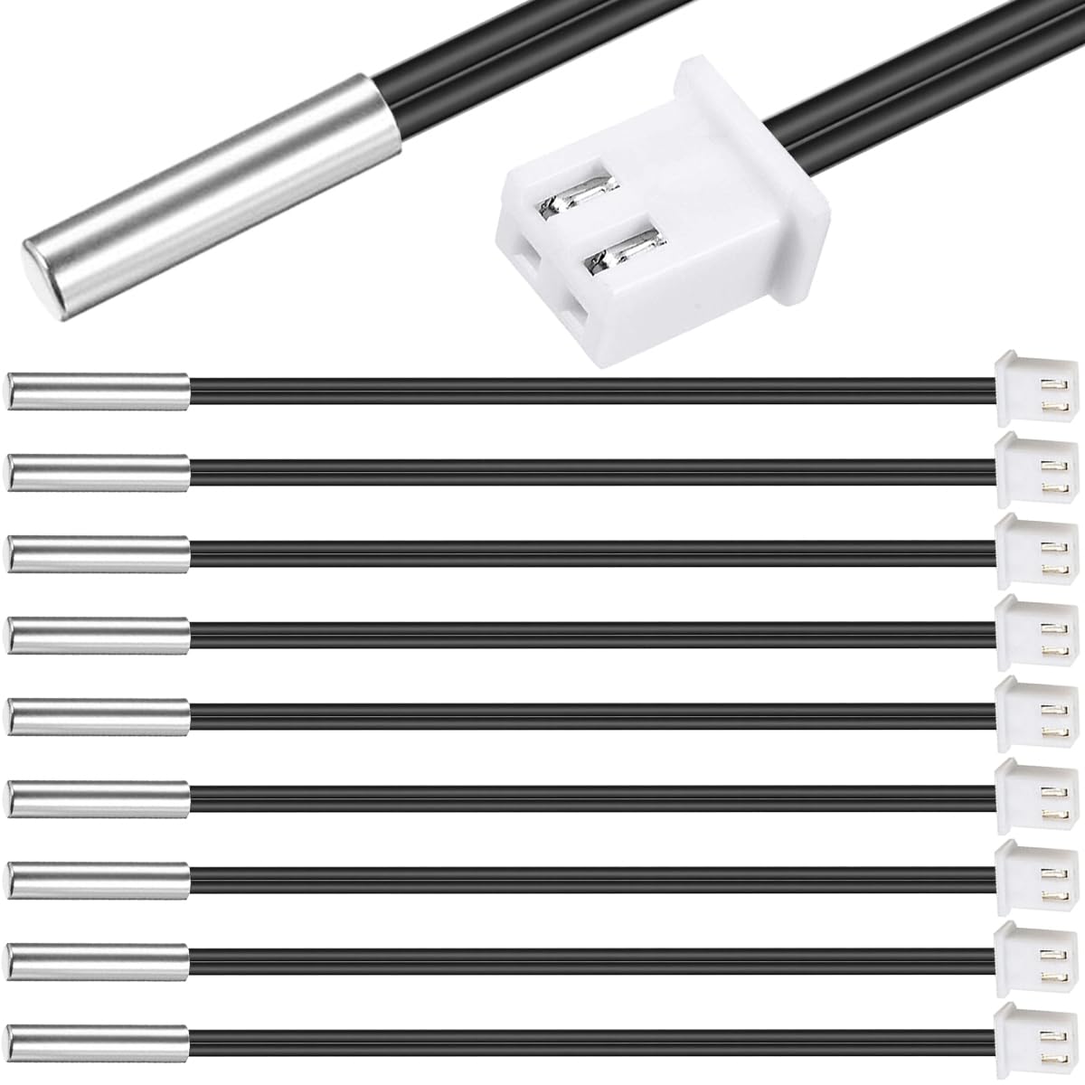 Xiatiaosann 10 Stück NTC Thermistor Temperatursensorsonde 39,4 Zoll XH2.54-2P-Stecker 3950 B Temperatursensorsonde Digitaler Temperaturtransmitter-Verlängerungskabel für Auto-Klimaanlage-Kühlschrank von Xiatiaosann