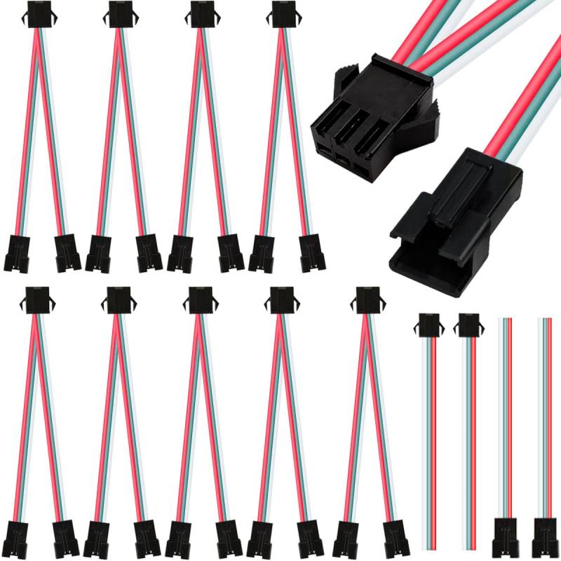 Xiatiaosann 10Stück 3 Stift JST SM2.54 Stecker Draht Splitter 1 Stecker auf 2 Buchsen Parallel-Adapter für WS2811 WS2812B LED-Streifenleuchten Diy Experiment Ventilator Wandfluter Gürtellicht von Xiatiaosann