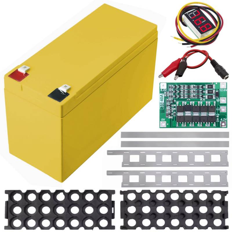 Xiatiaosann 18650 Li-Ion Akku Aufbewahrungsbox 12V 7A 18650 Halterung DIY Akku Gehäuse für Stromversorgung mit 3S 40A Akku Schutz Board, Nickel Strip, 18650 Halterung, Ladekabel von Xiatiaosann