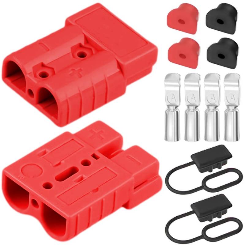 Xiatiaosann 2 Pack Batterie-Schnellanschluss-Stecker, 600V 175A Heavy Duty Trennstecker für 0-4 AWG Kabel, flammhemmend mit staubdichter Kappe für Automobil, Wohnmobil, Rasenmäher (rot) von Xiatiaosann