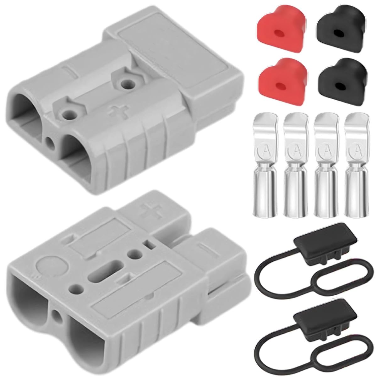 Xiatiaosann 2 Pack Batterie-Schnellkupplungsstecker, 600V 50A Hochleistungs-Trennkupplung für 6-12 AWG Kabel, flammenhemmend mit staubdichter Kappe für Auto, Wohnmobil, Rasenmäher (Grau) von Xiatiaosann