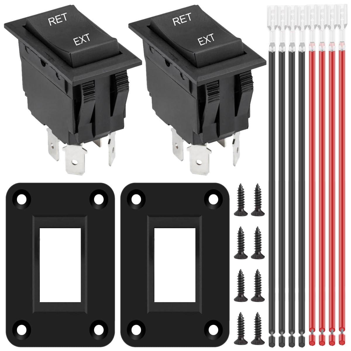 Xiatiaosann 2 Pcs Momentary Reverse Polarität Schalter 12V 20A DPDT 4 Pin 3 Position ON-OFF-ON Power Jack Rocker Switch RV Switch Motor Switch KCD2 für Auto, Boot mit Crimp Draht, Panel von Xiatiaosann