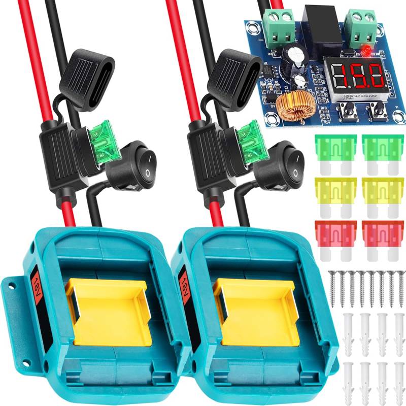 Xiatiaosann 2 Stück Power Wheel Adapter für Makita 18V Lithium-Akku, Power Konverter für DIY Arbeit Lichter, Ride On Truck, RC Spielzeug, Robotik, mit Schalter, Akkuanschluss für Elektrowerkzeug von Xiatiaosann