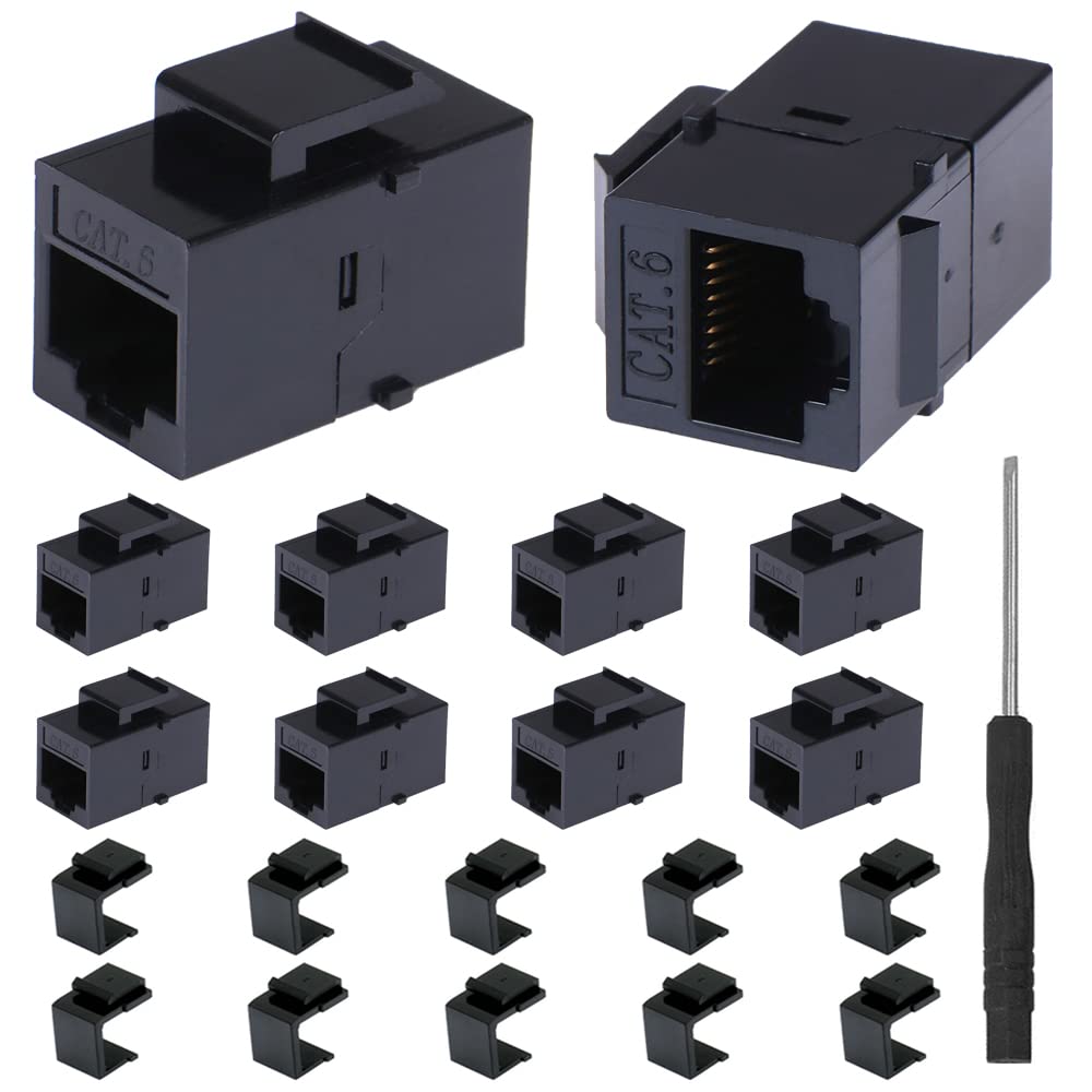 Xiatiaosann 21 Stück RJ45 Cat6 Keystone-Koppler, Buchse auf Buchse, Inline-Ethernet-Kabel-Extender-Steckverbinder, schwarz, mit leeren Keystone-Buchseneinsätzen, Schraubendreher von Xiatiaosann