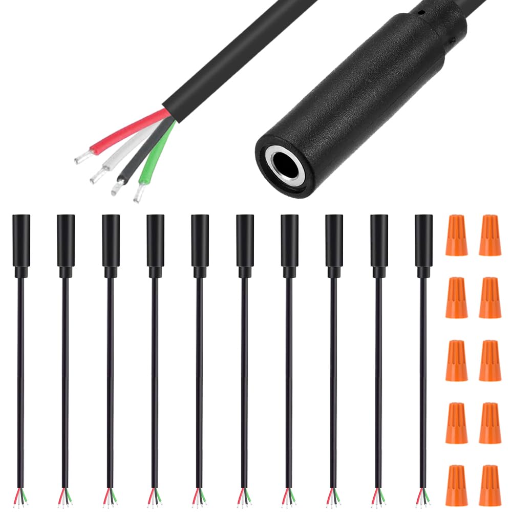 Xiatiaosann 3,5-mm-Buchsenstecker auf blankes Kabel, 1/8"-Buchsenstecker auf offenes Ende TRRS 4-poliges Mono-Audiokabel für Kopfhörer, Headset, Ohrhörer mit Kabelendkappen (10 Stück) von Xiatiaosann