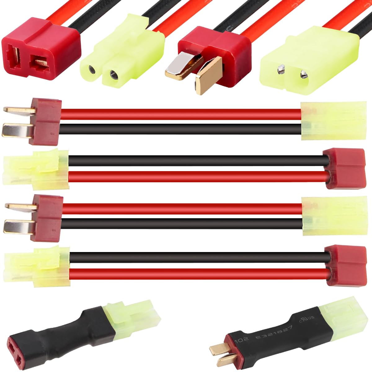 Xiatiaosann 4 Paar Mini für Tamiya auf T Stecker Stecker Buchse Adapter, T-Stecker auf Mini für Tamiya Stecker Buchse 16Gauge 8cm Kabelverbinder für RC Lipo Batterieladegerät RC Auto FPV ESC von Xiatiaosann