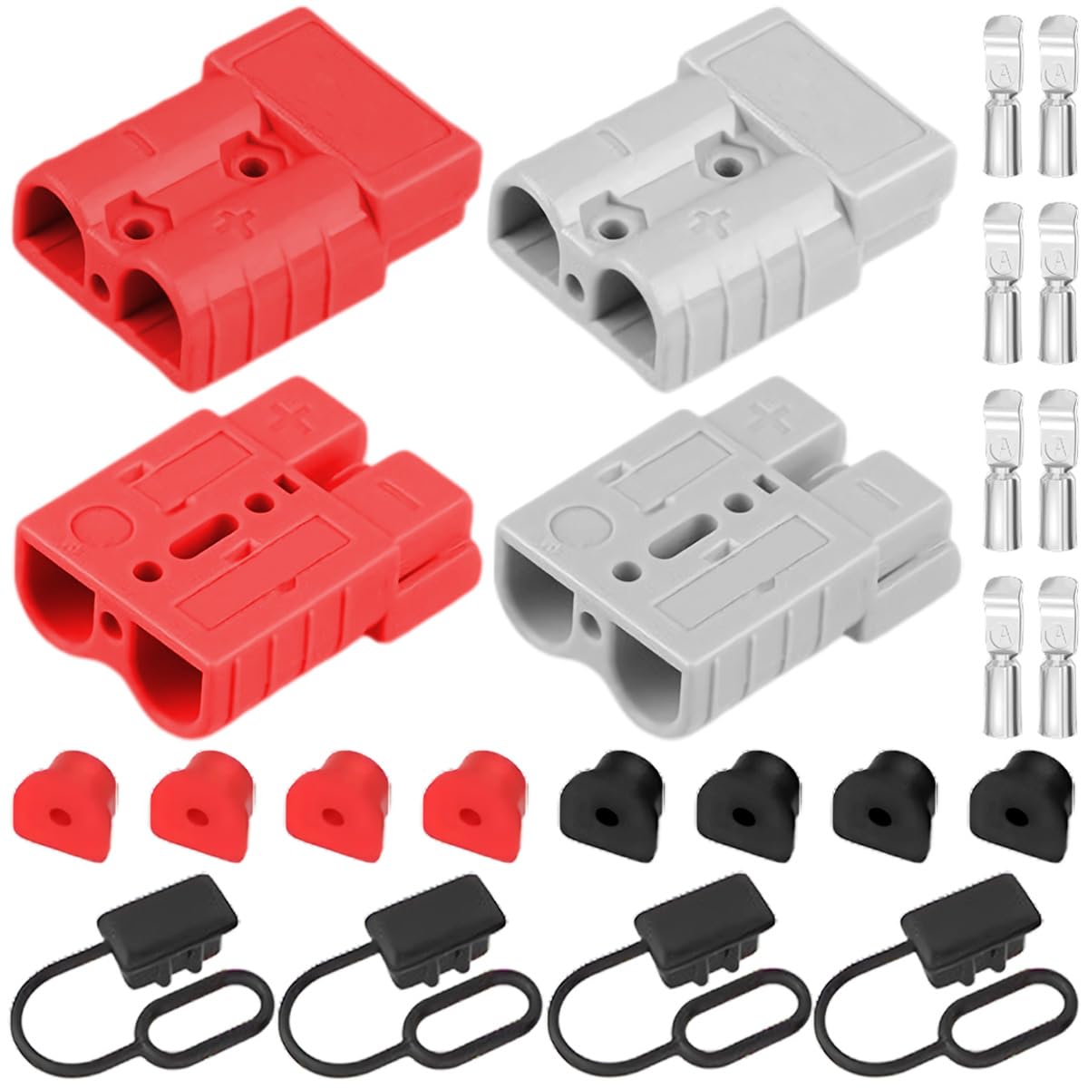 Xiatiaosann 4 Pack Batterie-Schnellanschluss-Stecker, 600V 50A Hochleistungs-Trennstecker für 6-12 AWG-Kabel, flammenhemmend mit staubdichter Kappe für Automobil, Wohnmobil, Rasenmäher (rot/grau) von Xiatiaosann