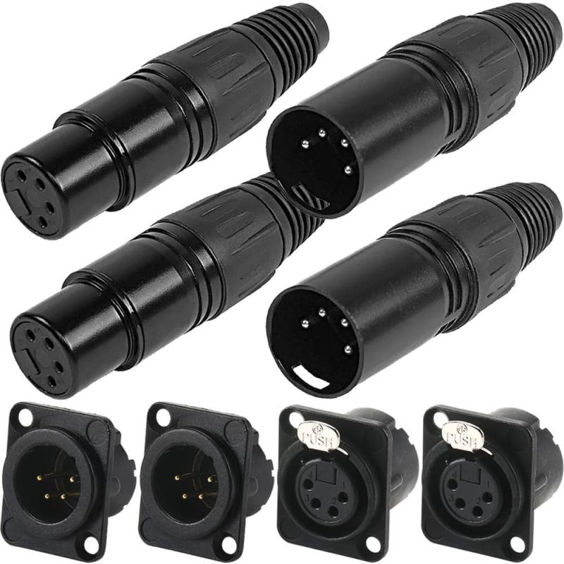 Xiatiaosann 4-Pin-XLR-Stecker und -Buchse, MIC-Schlangenstecker, Audio-Mikrofon-Stecker mit 2 Paar 4-Pin-XLR-Klinkenstecker und -Buchse für Panelmontage (8er-Pack) von Xiatiaosann