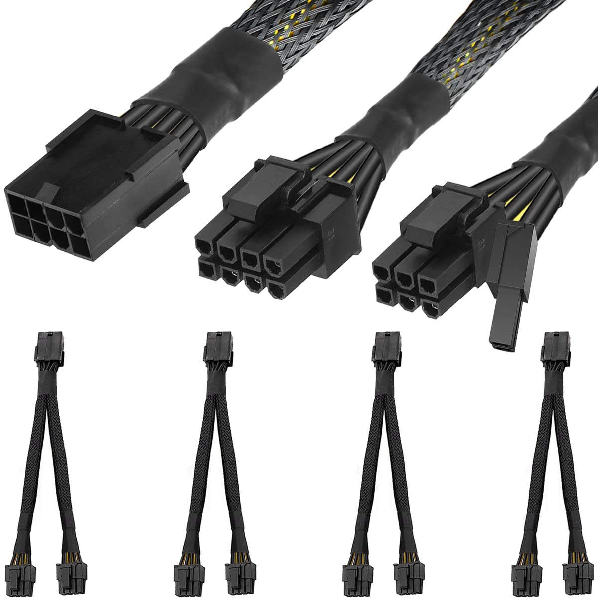 Xiatiaosann 4 Stück GPU VGA 8 Pin PCIE auf Dual 8 Pin (6+2) Stromkabel Grafikkarte Stecker Splitter, 8Pin Buchse auf 2X 8Pin Stecker Adapter Verlängerungskabel, geflochtene Ärmel, 23 cm von Xiatiaosann