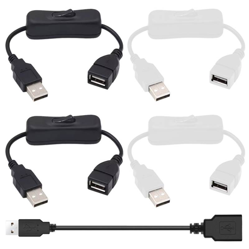 Xiatiaosann 4 Stück USB 2.0 Stecker auf Buchse Kabel mit Ein-/Aus-Schalter, 30 cm Langer Schwarz Weißer USB Inline Wipp Schalter für Fahrrekorder, USB-Lüfter, LED-Streifen mit USB-Verlängerungskabel von Xiatiaosann