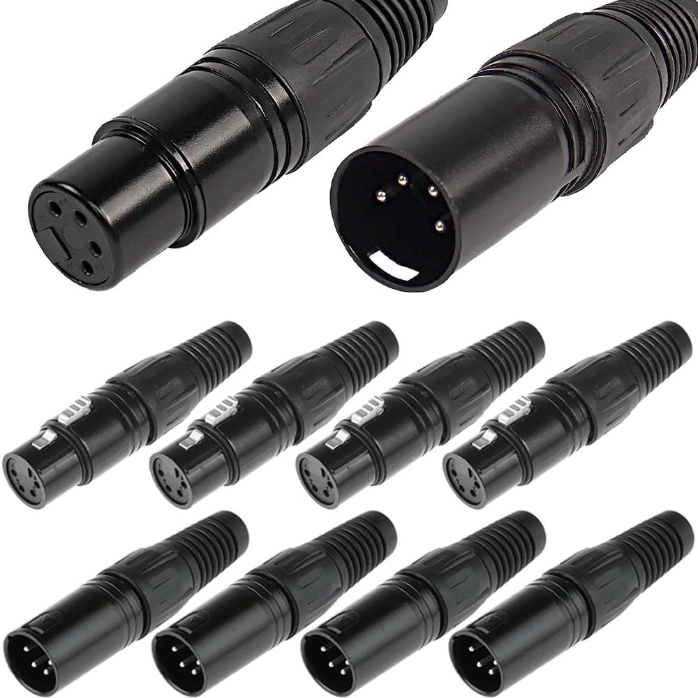 Xiatiaosann 4 polige XLR Buchsen und 4 polige XLR Stecker, 4 polige XLR Stecker, Audio Mikrofon Stecker für Lautsprecher, Mikrofon, Kamera, Verstärker (8 Stück) von Xiatiaosann