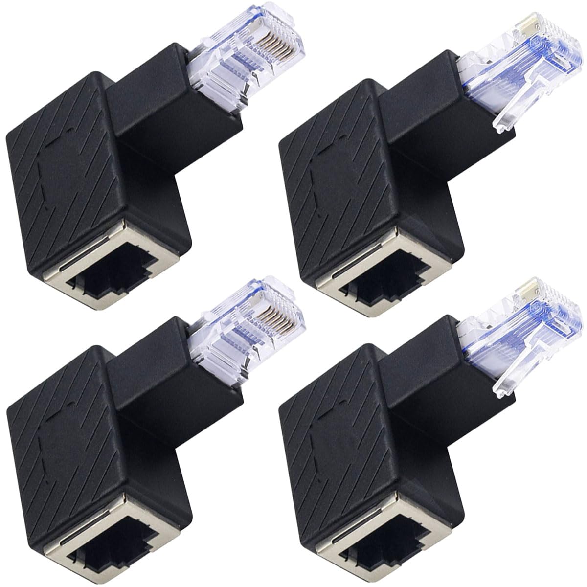 Xiatiaosann 4-teiliger 90-Grad Ethernet-Adapter, RJ45-Stecker auf Buchse, Verlängerungskabel Cat6 LAN-Netzwerkanschluss für Drucker, Computer, Laptops, Router (Aufwärtswinkel + Abwärtswinkel) von Xiatiaosann