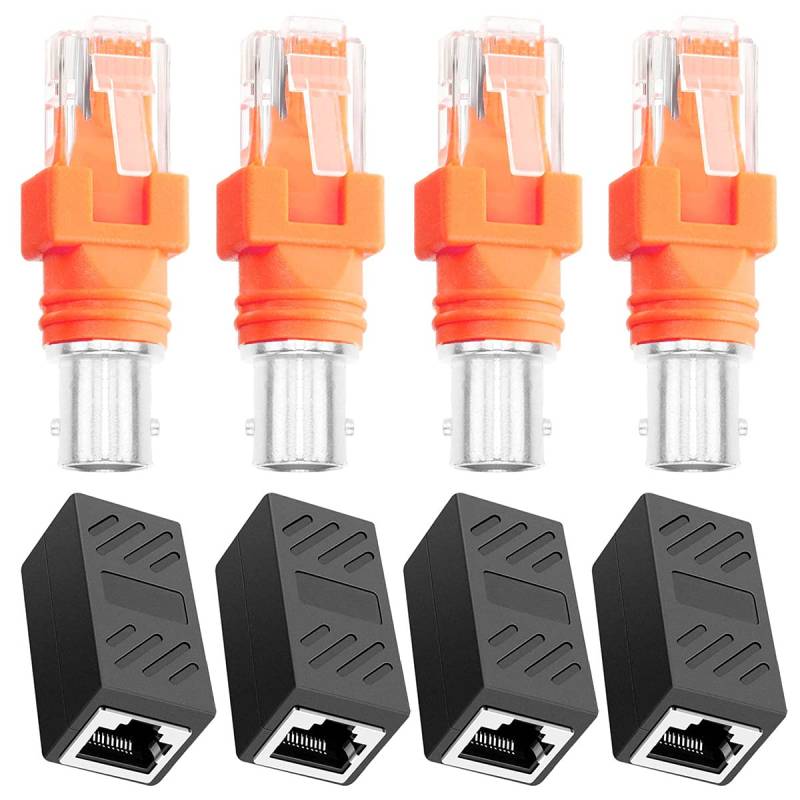 Xiatiaosann 4PCS BNC zu RJ45 Konverter Stecker BNC Buchse auf RJ45 Stecker Koaxial Barrel Koppler Adapter für Wire Tracker mit 4PCS RJ45 Koppler von Xiatiaosann