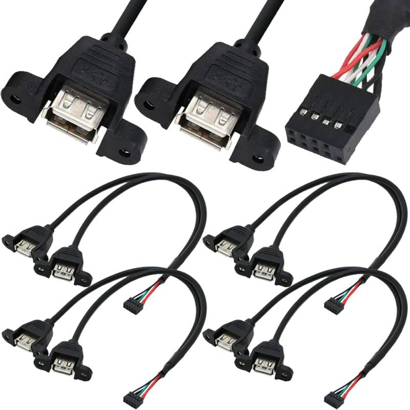 Xiatiaosann 9-Pin-USB-Header auf Dual-USB-Kabel, Dual-USB-A-2.0-Buchse auf 9-Pin-Buchse-Header-Motherboard-Kabel (4er-Pack, 30 cm) von Xiatiaosann