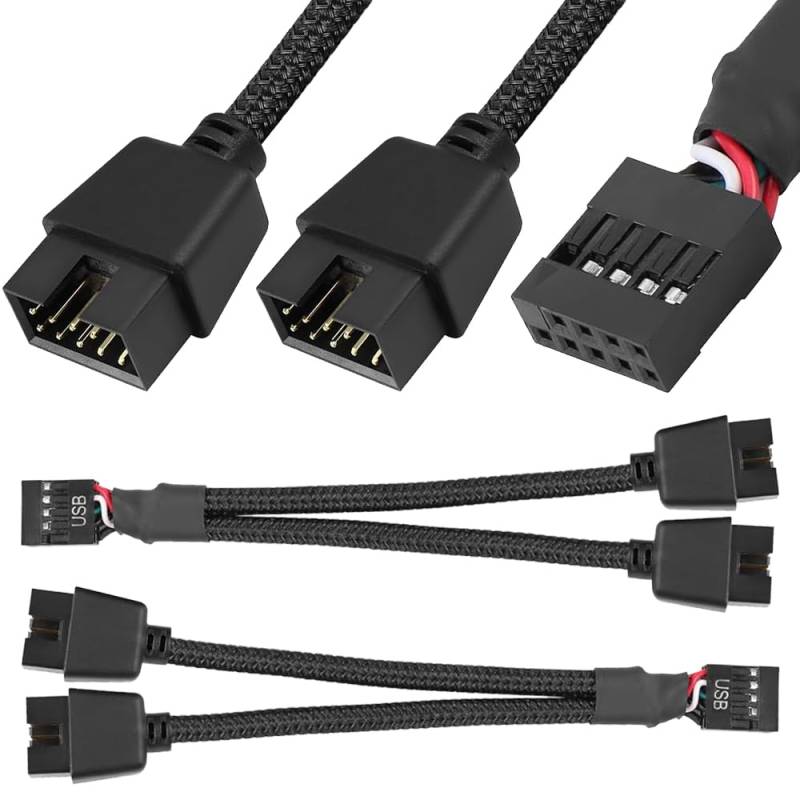 Xiatiaosann 9-Pin USB2.0 zu Dual 9-Pin Kabel, 9Pin 1 weiblich zu 2 männlich Y-Splitter Flechtkabel für Mothboard (2 Pack) von Xiatiaosann