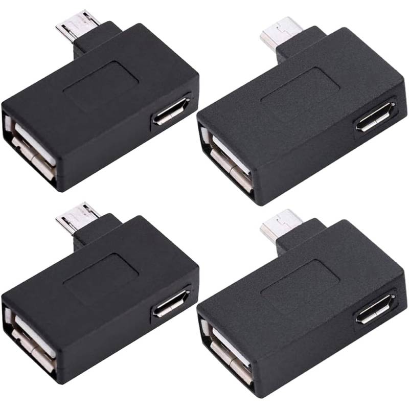 Xiatiaosann 90 Grad Micro USB OTG Adapter, (links + rechts), 2-in-1 Micro USB OTG Adapter mit Stromversorgung für Firestick, Streaming-TV-Stick, PlayStaion Classic (4er-Pack) von Xiatiaosann