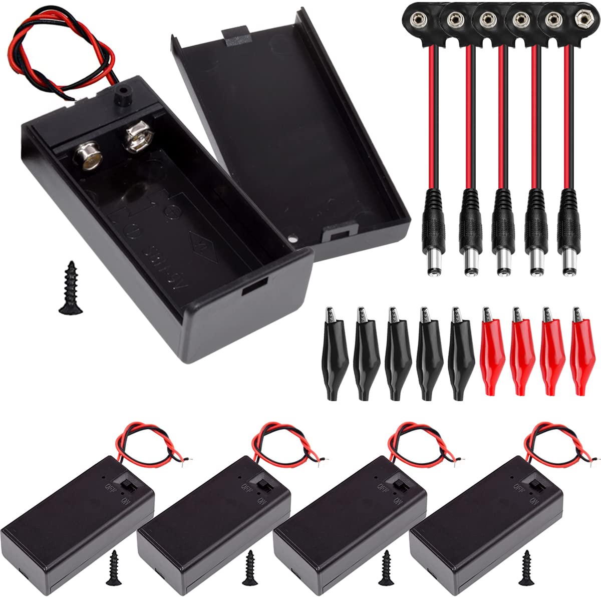 Xiatiaosann 9V Battery Holder, Batteriegehäuse mit Ein-/Ausschalter, 5-teiliger Batteriekasten mit Anschlussdrähten, mit 9-V-Batterie-Schnappanschluss für Arduino RC-LED-Streifen von Xiatiaosann